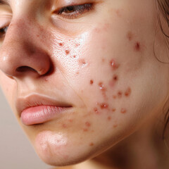 Face of a girl with visible acne and pimples