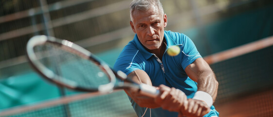 An athlete focused on the game, his form and concentration in a tennis match portraying the essence of competitive sports