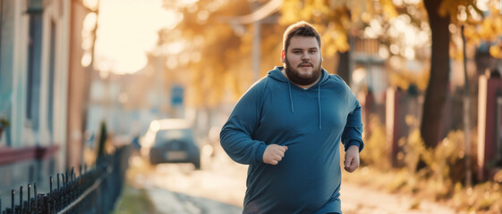 A man jogging through a suburban neighborhood at sunset, a testament to health and the pursuit of personal fitness goals