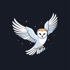 Vector illustration of a flying owl. Isolated on dark background.