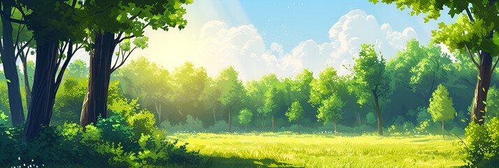 Illustration of a forest on a clear sunny day. International Day of Forests