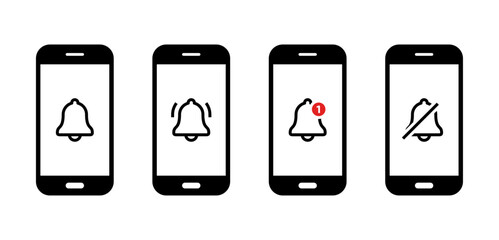 Smartphone with notification bell icon set