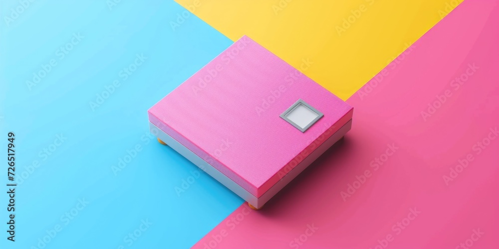 Poster A pink box sitting on top of a colorful surface. Can be used for various concepts and themes