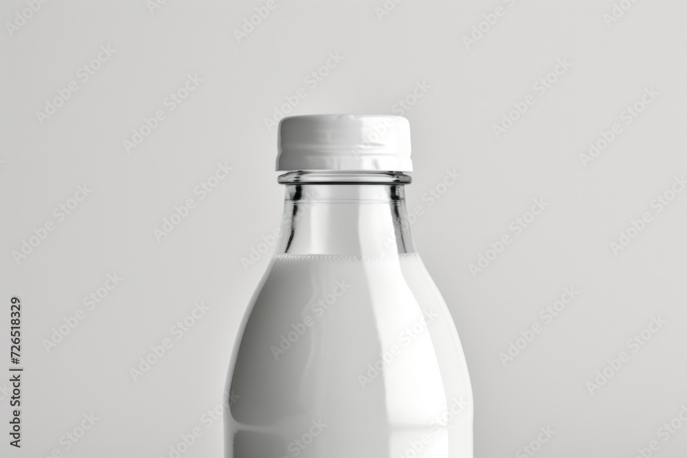 Poster a bottle of milk sitting on top of a table. can be used for food and beverage related projects