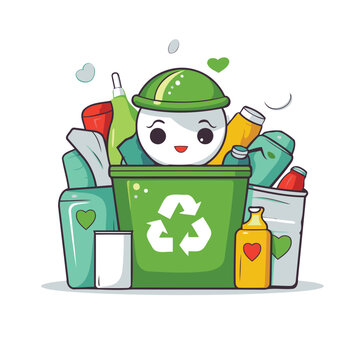 Recycling bin character design. eco friendly concept. vector illustration