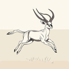 antelope running in the field. sketch vector graphics monochrome illustration