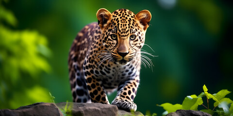 Fototapeta premium Jaguar cub on green background
