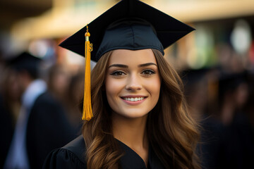 Created with generative ai portrait of intelligent happy girl in a bachelor graduation ceremony