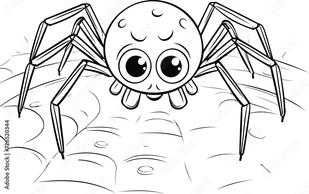 Canvas Prints cute cartoon spider. black and white vector illustration for coloring book.