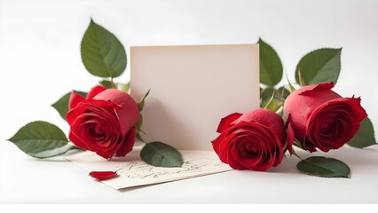 red roses on a white background of a postcard with a place for text. for greeting cards