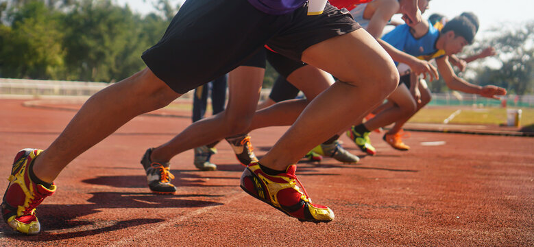 Side view of a Sport Man on Start line, Get Ready for New Challenge