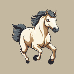 Horse running vector illustration isolated on beige background. Side view.