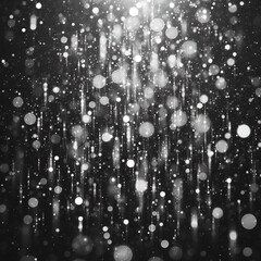 Abstract falling snow or rain bokeh texture overlay on black background