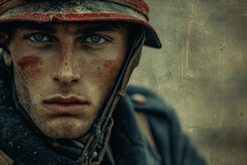 Obraz premium Soldier of Italy detailed old vintage photography texture. Italian soldier portrait.