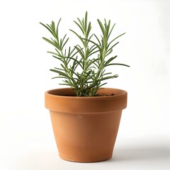 Healthy green rosemary herb growing in a brown terracotta pot. perfect for gardening and culinary use. isolated on white background. AI