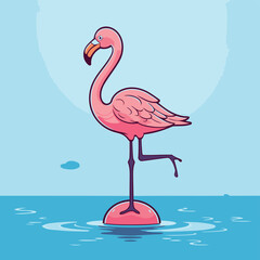 Flamingo on a float in the water. Vector illustration.