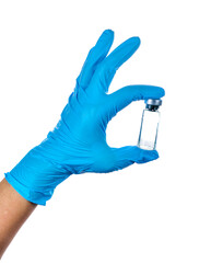 Hand of a medic wearing a blue latex gloves transparent png