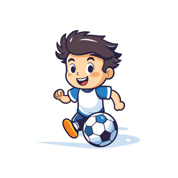 Cute little boy playing soccer cartoon vector Illustration on a white background