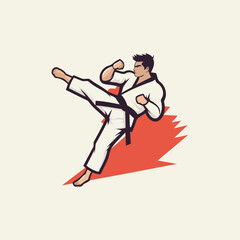 Fototapeta na wymiar Taekwondo fighter with karate belt. Vector illustration.
