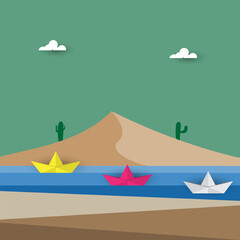 Vector paper boat route and transportation