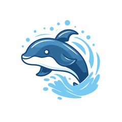 Dolphin logo template. Vector illustration of a dolphin jumping out of water.