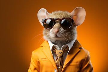 Cute Stylish Mouse in Yellow Suite - obrazy, fototapety, plakaty