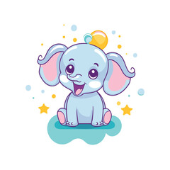 Cute elephant with bubbles. Vector illustration. Isolated on white background.