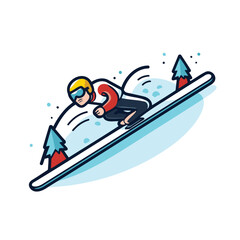 Snowboarder sliding downhill. Winter sport icon. Vector illustration.