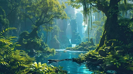  Beautiful fantasy tropical forest nature landscape. © neirfy