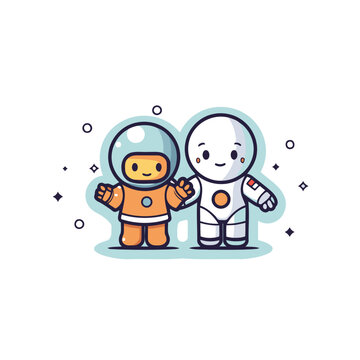 Astronaut and spaceman. Vector illustration. Flat design.
