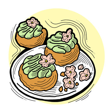 three pastries green frosting plate clip art preview