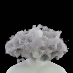 Abstract head with a hole, featuring clouds, symbolizing a blend of the human mind and ethereal elements...