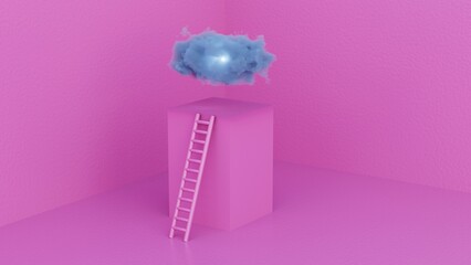 3D rendered dark blue cloud on a pink backdrop, offering a striking contrast and a visually pleasing aesthetic