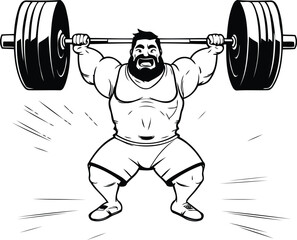Fat man lifting a barbell. Vector illustration of a fat man lifting a barbell.