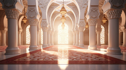 Fototapeta premium elegant eastern art architecture ramadan with sunlight 3d background