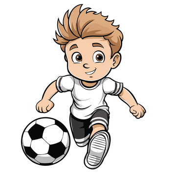 Illustration of a Little Boy Playing Soccer with a Ball on a White Background