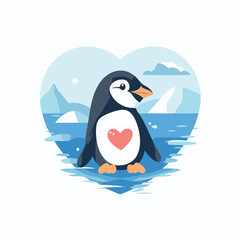 Cute penguin in the shape of a heart. Vector illustration.