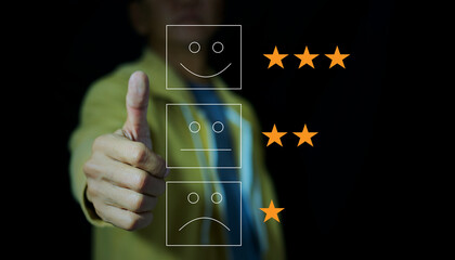 Man gives a thumbs up Show satisfaction with the business's services. for development Make your business successful with the concept of developing services.