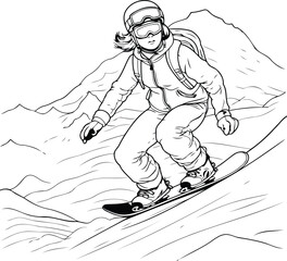 snowboarder in the mountains. sketch vector graphics monochrome