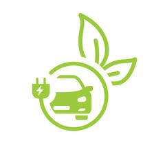 Electric car icon. Electric car with plug charging - logo.