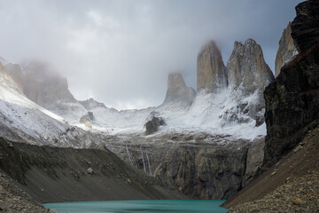 Stormy Torres del Paine, Dramatic Mountains and Alpine Lake - Torres del Paine National Park, Patagonia