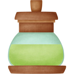 Green tea pitcher Tea making equipment, watercolor style hand drawn illustration