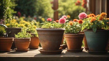 Pots of flowers on the balcony