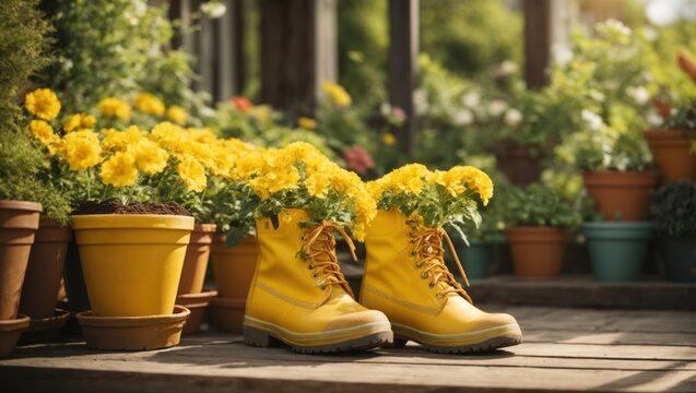 Yellow shoes like a flower pot