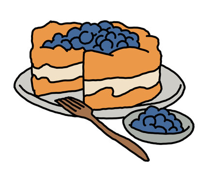 recommend clip art: Sweet dessert cake with fruits for celebration birthday party or wedding, tasty breakfast. For cafe, restaurant menu print, postcard or poster. Hand drawn illustration. Cartoon style line art drawing.