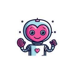 Cute cartoon robot with heart. Vector illustration in flat style.