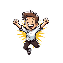 Cheerful boy jumping in the air cartoon vector illustration graphic design