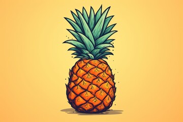 Drawing of a Pineapple on a Yellow Background