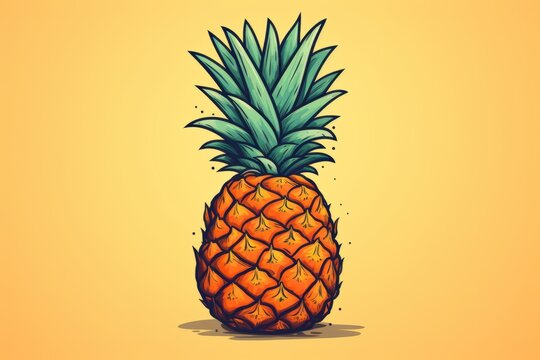 Drawing of a Pineapple on a Yellow Background