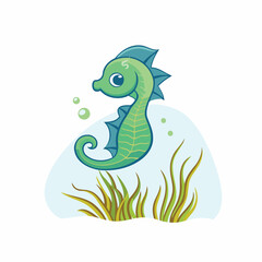 Cute seahorse cartoon vector Illustration on a white background
